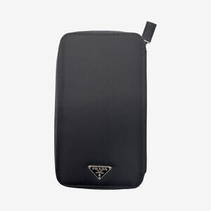 Prada Black Tessuto Nylon Leather Zip Around Travel Wallet Organizer Italy